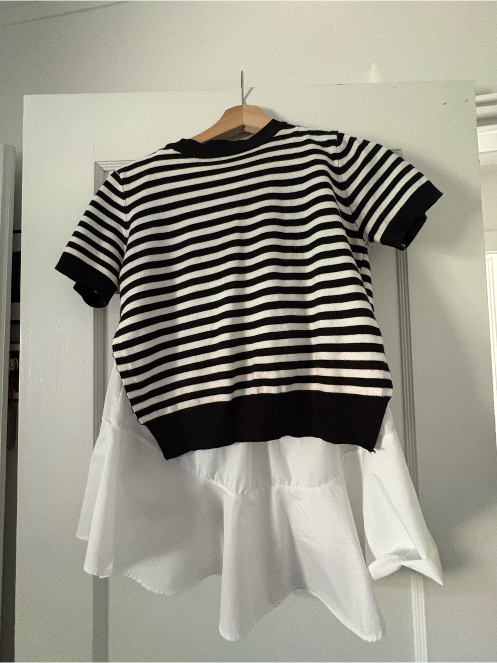 Two piece Italian Striped Black & White Short-Sleeve peplum Top